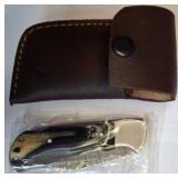 Folding Pocket Knife with Leather Sheath