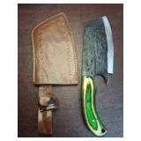 Custom Cleaver Knife with Green Handle and W/