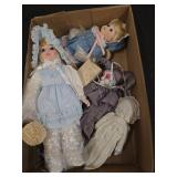 Porcelain Dolls and Clown Doll Lot