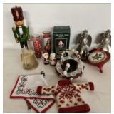 Christmas Decor Lot: Nutcracker, Figurines, Candle
