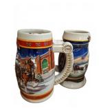 2 Budweiser Holiday Beer Steins 1999 &