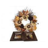 Floral Wreath and Framed Mirror Lot