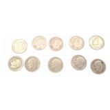 10 Roosevelt Dimes, All Pre-1964