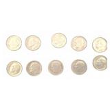 10 Roosevelt Dimes, All 1964