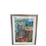 Framed Watercolor Patio Scene by Debrah Cavanaugh