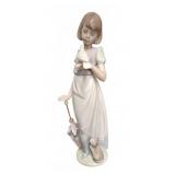 Lladro 7611 Porcelain Girl with Cat Figurine