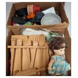 Toy Kitchen Utensils and Dolls
