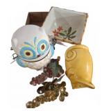 Ceramic Kitchenware and Glass Grape Decor Lot