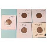 Five Lincoln Wheat Cents (1909ï¿½1929-P)