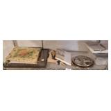 Lot: Prints, Tablecloth, Tray, Glass