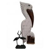 Wooden Pelican Wall Art and Metal Crane Figur