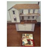 Large Wooden Dollhouse with Furniture Lot
