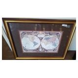 Framed 1778 Mappe Monde World Map, 39x32