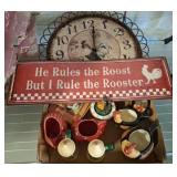 Rooster Themed Wall Clock and Ceramics Lot