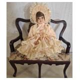 Porcelain Doll with Lace Dress and Wooden Set