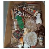 Box Lot: Figurines, Watch, Tools & Glassware