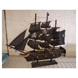 Wooden Pirate Ship Model with Black Sails