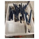 Blue Handle Flatware Set in Tray