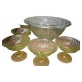 Green Depression Glass Bowl and Sherbet Set