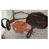 Lodge USA Cast Iron Grill Pan & Vintage Tools