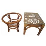 Rattan Chair, Round Table, and Square Glass-T