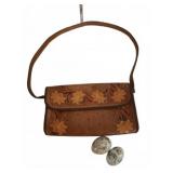 Hand Tooled Floral Leather Purse and Two Eggs