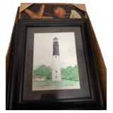 Framed Lighthouse Drawings and Coastal Decor