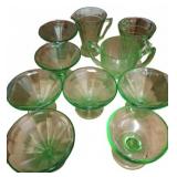 Green Depression Glass Dessert Set