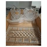 Pressed Glass Creamer, Sugar Bowl, Tray Set