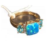 Gold Over Sterling Silver Blue Opal Ring