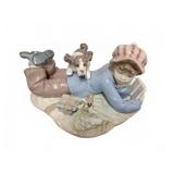 Lladro Porcelain Boy Reading with Dog Figur