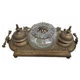Metal and Glass Double Inkwell Desk Set