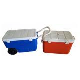 Coleman Wheeled Blue Cooler and Large Red Ice