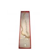 Gold-Tone Rhinestone Cross Necklace