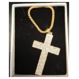 Gold-Tone Cross Pendant Necklace with Stones