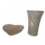 Cut Glass Vase and Heart-Shaped Bowl