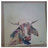 34x34 Colorful Cow Painting Signed 2015