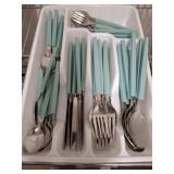 Aqua Handle Cutlery Set in Tray