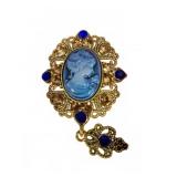 Blue Cameo Brooch with Gold-Tone Detailing