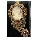 Cameo Brooch with Ornate Gemstone Setting