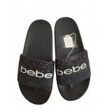 Bebe Black Glitter Slide Sandals Size 10