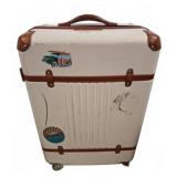 White Hard Shell Suitcase with Leather Trim