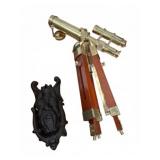 Brass Telescope on Wooden Tripod With Door Kn