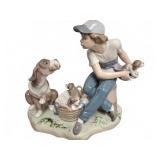 Lladro 5376 Boy with Puppies Porcelain Figure
