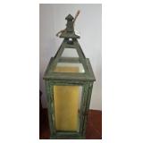Tall Green Metal and Glass Lantern, 31in