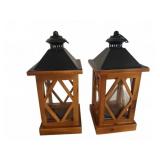 Pair Wooden and Metal Lanterns
