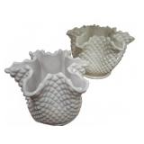 Pair White Hobnail Milk Glass Vases