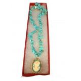 Turquoise Chip Necklace with Cameo Pendant