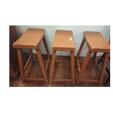 3 Brown Wooden Stools, 25" Seat Height