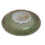 Green Depression Glass Plate and Hobnail Bowl